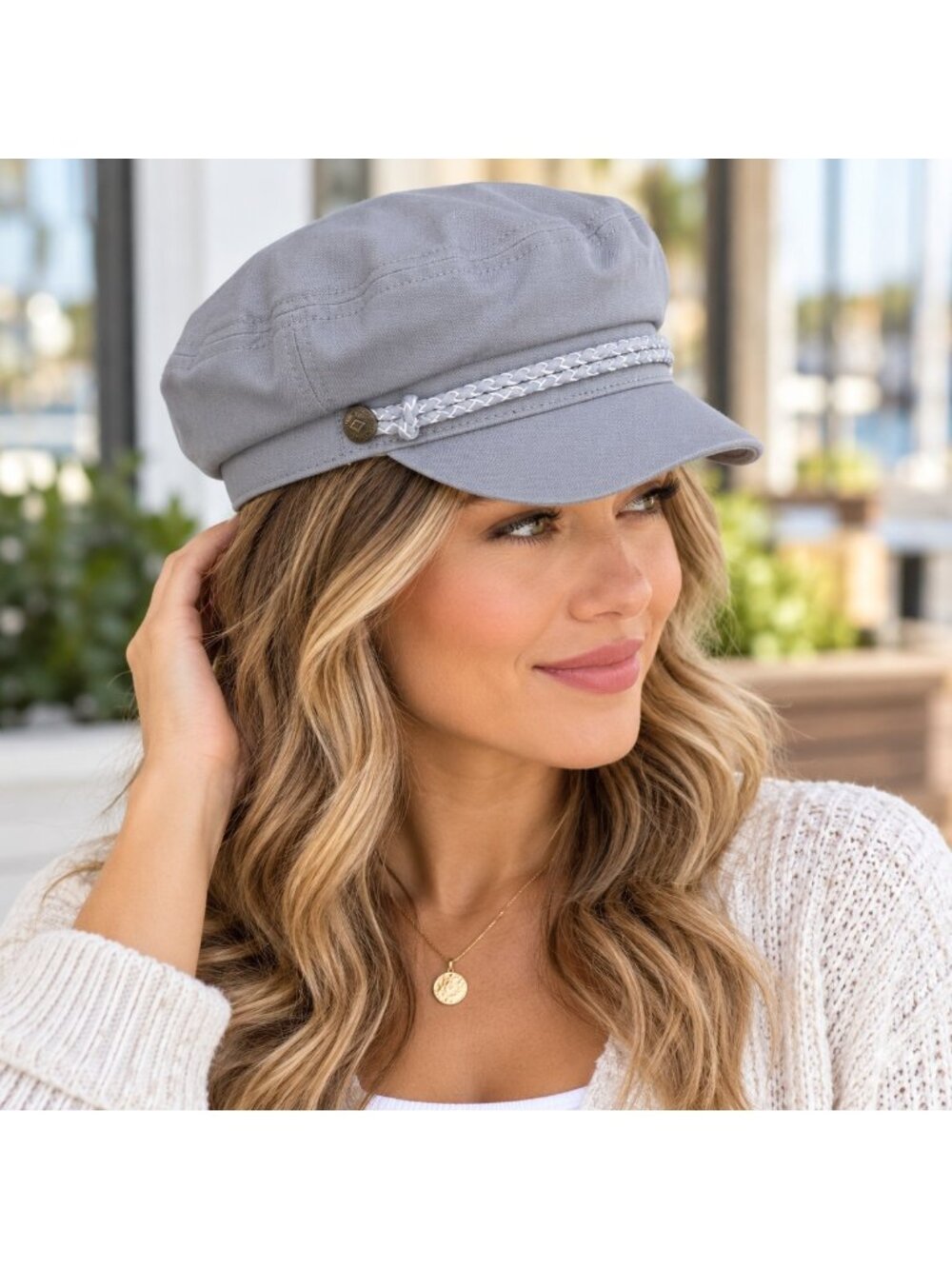 Brixton Ashland Cap Womens S 7 Gray Canvas Newsboy Fisherman Hat NWT